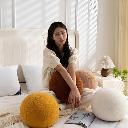 11.8 inch Ball Pillow Nordic Round Throw Pillows Boucle Ball Pillow Sphere Shaped Pillow Round Decorative Pillow for Couch, Sofa, Bedroom (Cream White, 11.8 inch)