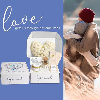 Sympathy Gift Baskets for Loss of Loved One Mother Father Husband Mom Dad, Memorial Condolences Bereavement Grief Gifts for Loss, Miscarriage Gifts for Mothers Women Care Package Box w/Ivory Pillow