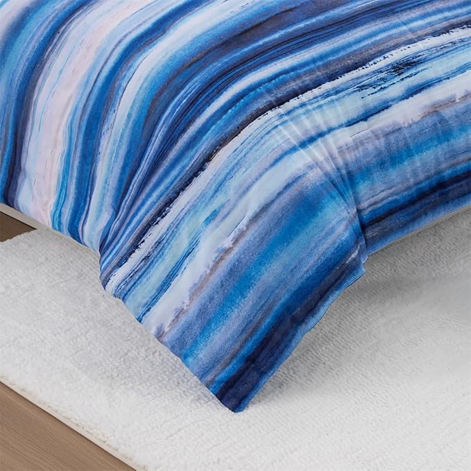 Holawakaka Beach Stripe Bedding Sets 6 Pieces, Blue Coastal Striped Comforter Set Twin Size All Season Geometric Bed Set, Nautical Bed in a Bag with Comforter, Sheets and Shams