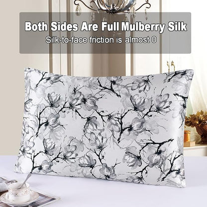 MAXFEEL 100% Pure Mulberry Silk Pillowcase with Zipper for Skin&Hair Care Both Sides Soft Breathable (Pattern02, King)
