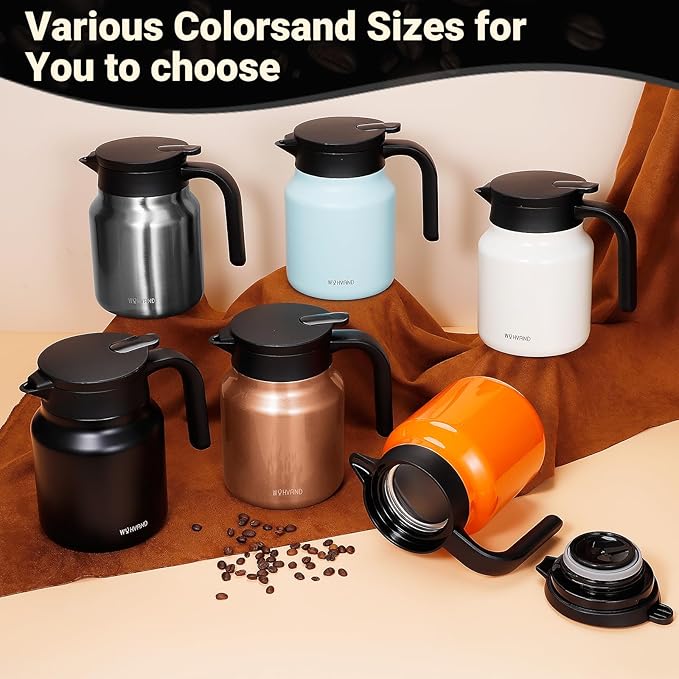 34Oz Thermal Coffee Carafes For Keeping Hot/Cold, Stainless Steel Coffee Carafe, Dustproof Insulated Water Carafe for Party/Home,Silver