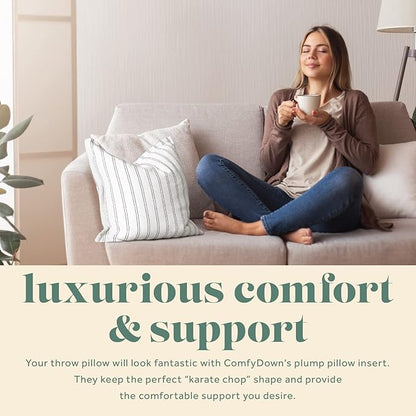 ComfyDown Decorative Throw Pillow Insert, Down and Feathers Fill, 100% Cotton Cover 233 Thread Count, Square Pillow Insert - Made in USA (18" x 18")