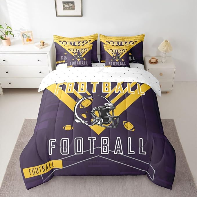 Feelyou Football 7 Pieces Comforter Sets King Size Rugby Sports Bedding Set for All Season Football City Bed in a Bag with Comforter, Sheets, Pillowcases & Cushion Cover