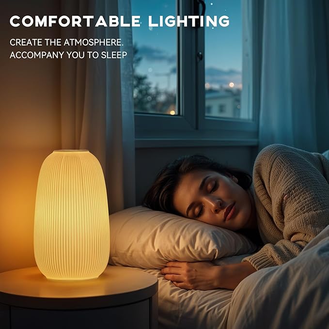9.5" Modern Ceramic Table Lamp,White Bedside Table lamp, Night Lamp,Decorative Lamp,Ambient Lighting,Artistic lamp,Suitable for Living Room, Bedroom, Entrance, Kitchens, Corded, Bulb Included