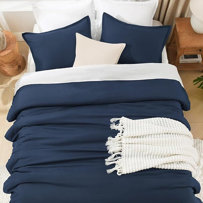 Litanika Navy Blue Twin/Twin XL Comforter Set, 2 Pieces Lightweight Solid Bedding Set, All Season Fluffy Bed Set (66x90In Comforter & 1 Pillowcase)