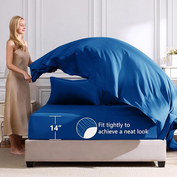 CozyLux King Size Comforter Set Classic Blue - 7 Pieces Bed in a Bag King, Luxury Soft Bed Set for All Seasons, Bedding Set with Down Alternative Comforter, Sheets, Pillowcases & Shams