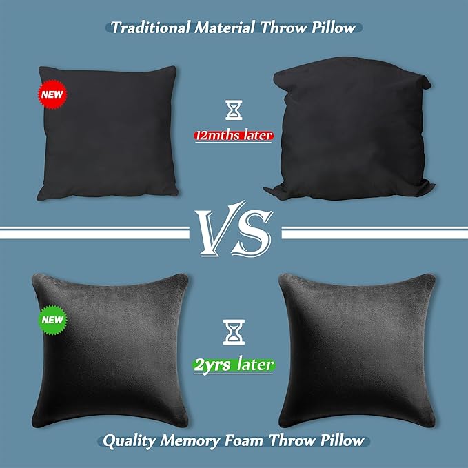 AM AEROMAX 18 ×18 Pillow Insert (Pack of 2) Memory Foam Throw Pillow Insert Sham Square for Decorative Cushion Bed Couch Sofa Without Deform After Longtime Use(Black)