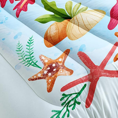 HOSIMA Axolotl Bedding Set for Kids Room Decor,Cartoon Starfish Pattern Kawaii Set,Full Comforter Girls Child Boys,Cartoon Sea Animals with 2 Pillowcase. Blue-red