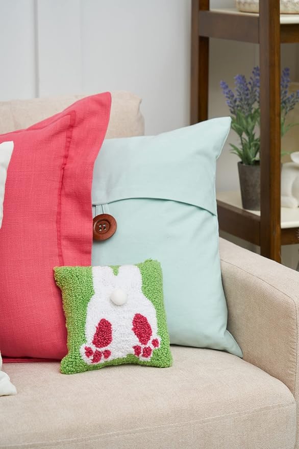 C&F Home Easter Bunny Bum Green Hooked Small Petite Mini Accent Pillow 8" x 8" Spring Springtime Home Living Room Sofa Couch Chair Bed Bedroom Decor Decoration 8" x 8" Green