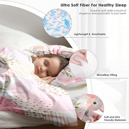 Comforter Set Queen Size, Cute Koala Bear 3 Pcs Soft Bedding Set for Kids and Adults, Floral Animal Flower Comforter Set with 2 Pillowcases, for Bedroom Bed Decor