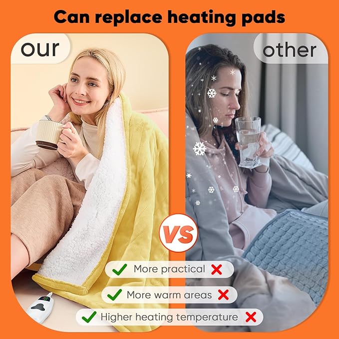 greenoak Heated Blanket Electric Twin 62"X84", Heating Blankets with 10 Levels 8 Hours Auto-Off, Soft Flannel Sherpa Fluffy House Warming Gifts for Grandma Seniors Mom,Cream Yellow
