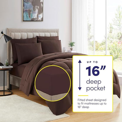 Twin Comforter Set with Sheets - 5-Piece Bedding Collection - 1 Comforter, 1 Fitted Sheet, 1 Flat, 2 Pillowcases - Deep Pocket - Soft & Premium Quality - Ideal for All Seasons, Chocolate Brown