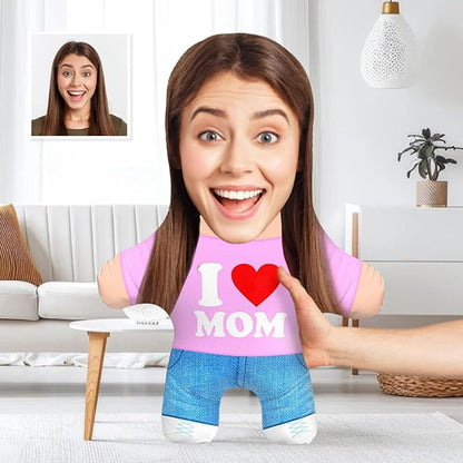 Drawelry Custom Face Photo Pillow, Personalized 3D Portrait Throw Pillow with Funny Cute Design, Birthday Valentine's Gift for Boyfriend Girlfriend Family Friends Couples (I Love Mom)