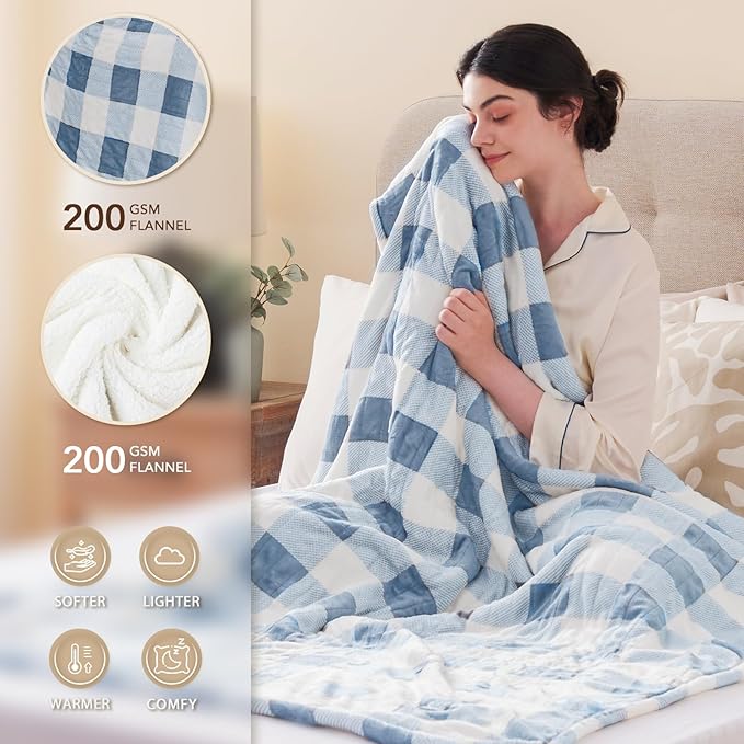 Homemate Electric Blanket Heated Twin Size - 62“x84“ Ultra Soft Cozy Flannel Heating Blanket with 10 Fast Heat Levels 8 Hours Auto Off Over-Heated Protection ETL Certification Keep Warm in Home