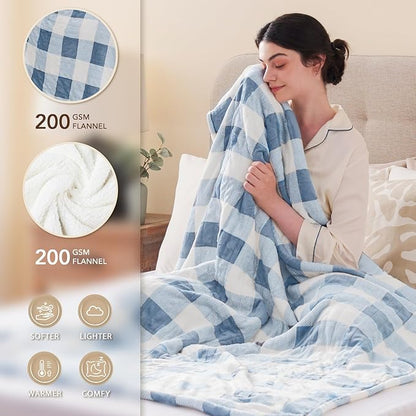 Homemate Electric Blanket Heated Twin Size - 62“x84“ Ultra Soft Cozy Flannel Heating Blanket with 10 Fast Heat Levels 8 Hours Auto Off Over-Heated Protection ETL Certification Keep Warm in Home