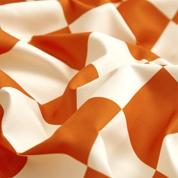 Houseri Burnt Orange Grid Comforter Set Full White and Rust Plaid Bedding Comforter Sets for Teen Girls Boys Terracotta Buffalo Plaid Comforter Full Rust Colored Gingham Comforter Bedding Full Size