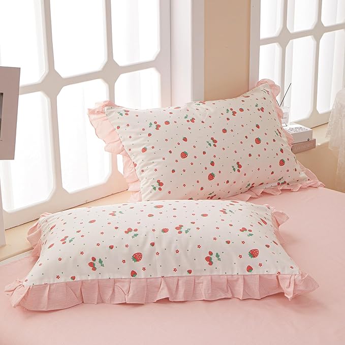 HighBuy Pink Floral Comforter Set Twin XL Ruffled Lace Bedding Comforter Sets for Teen Girls Coquette Cottagecore Fluffy Comforter Set Cute Botanical Bed Comforter Sets