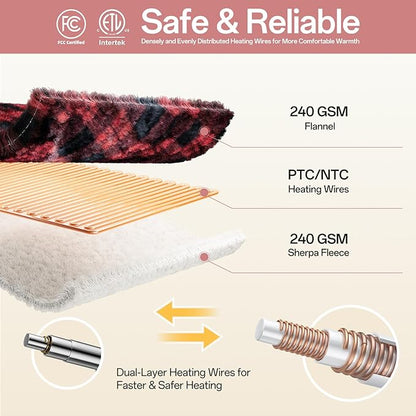 Electric Blanket Heated Twin Size-62" x 84" Red Plaid Heated Blanket with 8 Heat Levels & 10 Hours Auto Off, Fast Heating Blankets with ETL & FCC Certification
