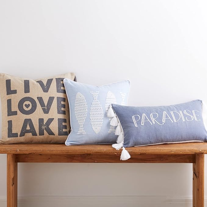 Levtex Home - Truro - Decorative Pillow (12 X 24in.) - Paradise - Dusty Blue and White
