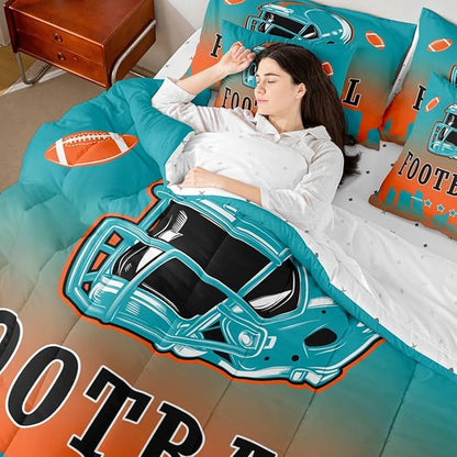 Erosebridal Football City 7 Piece Bedding Set Sports Rugby Full Comforter Set with Sheets for Kids Boys Girls Teen,American Soccer Sports Theme Bed in A Bag Unique City Silhouette Bed Set