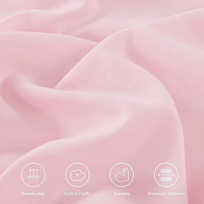Andency Pink Twin Size Comforter Set(66x90Inch), 2 Pieces(1 Ruffle Comforter and 1 Pillowcase) Lightweight Fluffy Bedding Comforter Sets for Kids, All Season Soft Microfiber Bedding Set