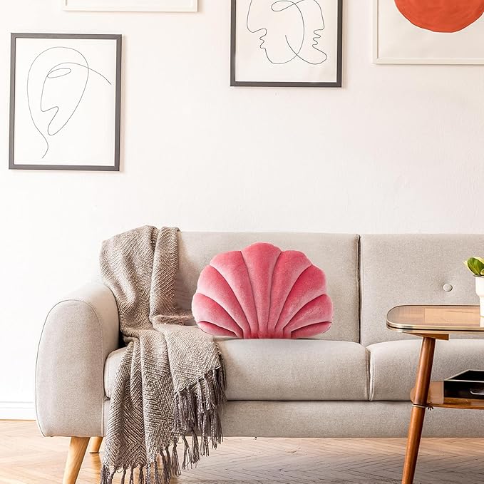 Marsui Pink Seashell Decorative Pillow, 13 Inch Shell Shaped Pink Throw Pillow Gift 3D Insert Beach Soft Velvet Sea Ocean Preppy Room Decoration Couch Bed Cute Cushions