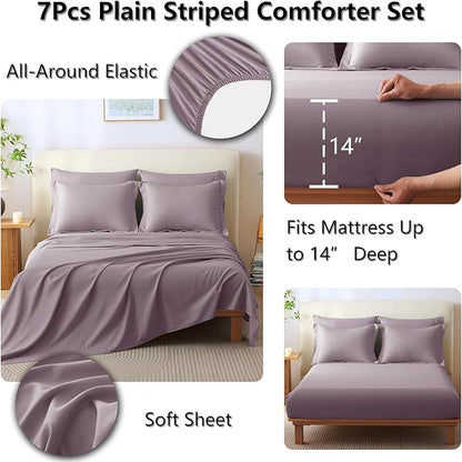 CozyLux Queen Comforter Set - 7 Pieces Bed in a Bag Dusty Purple Comforter Set with Sheets Luxury Bed Set All Seasons, Soft Bedding Set with Down Alternative Comforter, Sheets, Pillowcases & Shams