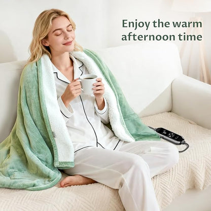 Reaks Heated Blanket Throw, 50×60 Inches, Fast Heating Blanket 10 Heat & 9 Timer Settings, Electric Blanket Soft Flannel Sherpa, Automatic Power Off Function, ETL & FCC, Machine Washable, Green
