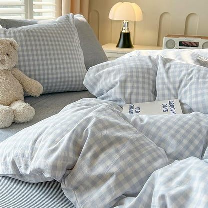 VM VOUGEMARKET Boys Comforter Set Twin XL Blue Plaid Gingham Down Comforter with 2 Pillowcases,Modern Cozy Bedding Quilt Set for Dorm Room 68"x90"