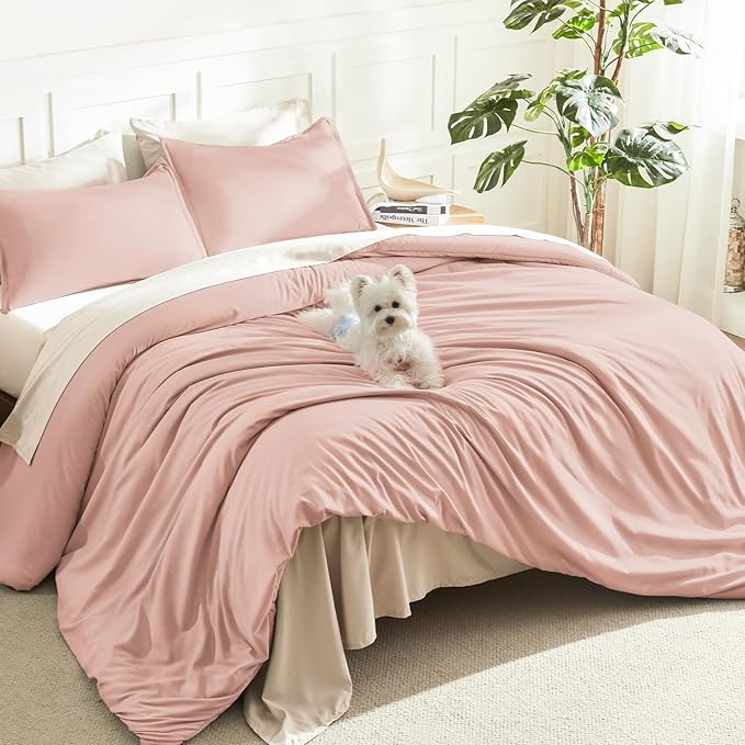 Litanika Pink Comforter Set Full Size for Girls, 3 Pieces Blush Women Plain Bedding Comforter Set, All Season Bed Set (79x90In Comforter & 2 Pillowcases)