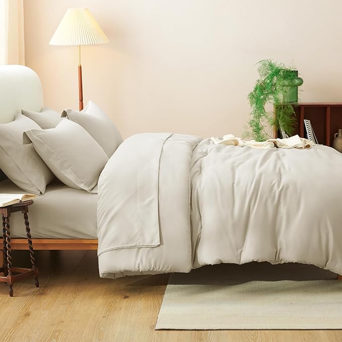 CozyLux Full Comforter Set Oatmeal, 7 Pieces Bed in a Bag Soft Bedding Comforter Set with Sheets, All Season Boho 7PC Bed Sets with Comforter, Fitted Sheets, Flat Sheets, Pillow Shams and Pillowcases