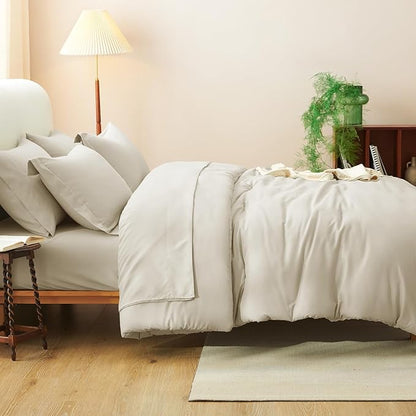 CozyLux King Comforter Set Oatmeal, 7 Pieces Bed in a Bag Soft Bedding Comforter Set with Sheets, All Season Boho 7PC Bed Sets with Comforter, Fitted Sheets, Flat Sheets, Pillow Shams and Pillowcases