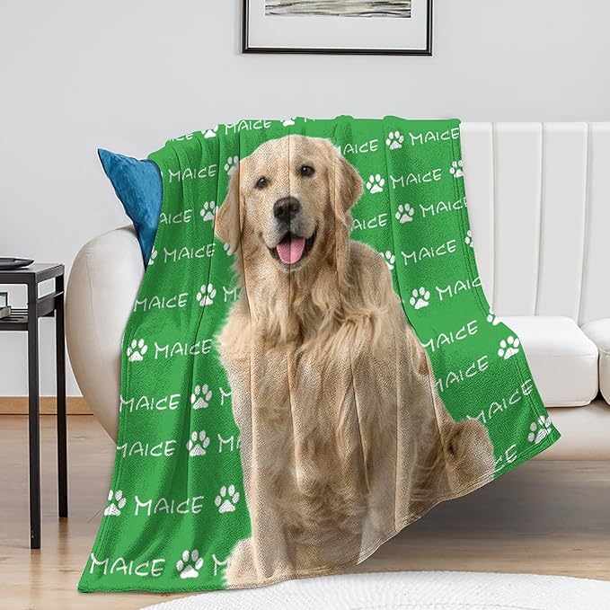 Custom Pet Name Blanket Personalized Dog Memory Blankets with Photos Customized Puppy Blanket for Large Medium Small Dog, Dog Gift for Dog Lovers Mom Dad Cute Dog Cat Paw Prints