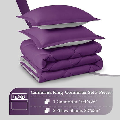 downluxe California King Comforter Set - Purple and Grey Cal King Comforter Set, Soft Bedding Sets for All Seasons - 3 Pieces - 1 Comforter (104"x96") and 2 Pillow Shams(20"x36")