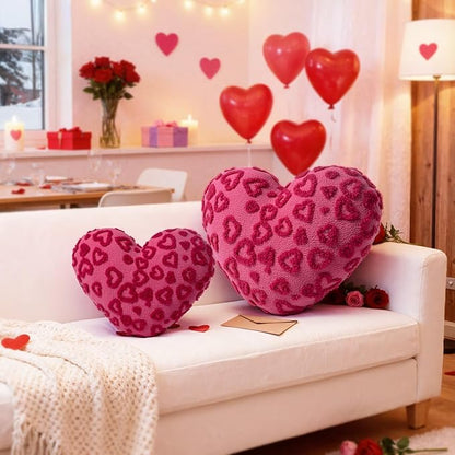 Lanpn Valentines Day Heart Pillows 2Pcs, Love Heart Shaped Pillow Plush Throw Pillow Heart Decorative Cushion for Holiday Home Couch Bed Sofa Valentine's Day Decor (Hot Pink, 16.5x12in/14x10.5in)