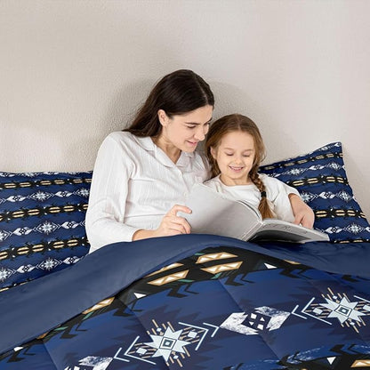 Erosebridal Western Quilt Vintage Geometric Bedding Set,Boho Western Comforter Set Full Duvet Insert,Rustic Home Decor Rustic Farmhouse Bedroom,Aztec Bedding Full Native American Decor Blue