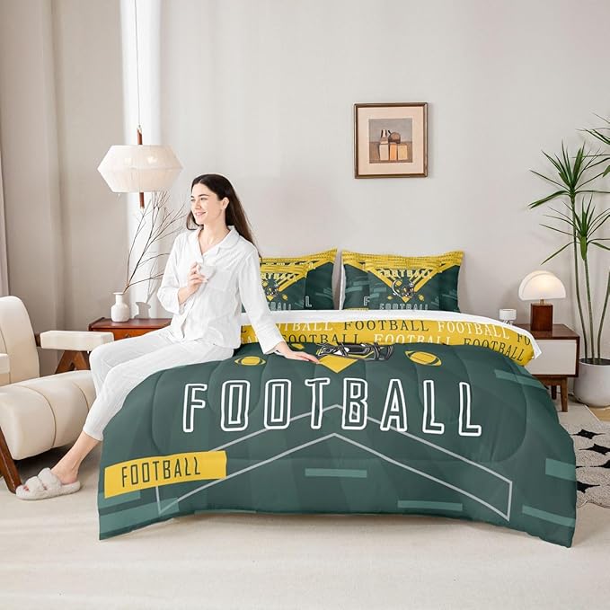 Feelyou Football 7 Pieces Comforter Sets King Size Bedding Set for All Season Football City Bed in a Bag with Comforter, Sheets, Pillowcases & Cushion Cover