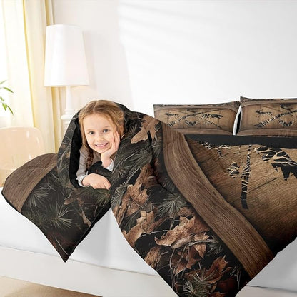 Erosebridal Rustic Farmhouse Bedding Sets Retro Camo Cabin Lodge Comforter Set King Hunting and Fishing Bedding Comforter Sets for Boys Adults Men Wildlife Bear Deer Fish Duck Quilt Set 3 Pcs