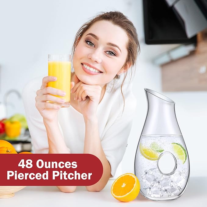 2 Pcs 48 oz Wine Decanter Carafe, Pierced Decanter, Clear Glass Juice Pitcher Jar for Red Wine Beer Water Lovers Gift Wedding Birthday Party Supplies