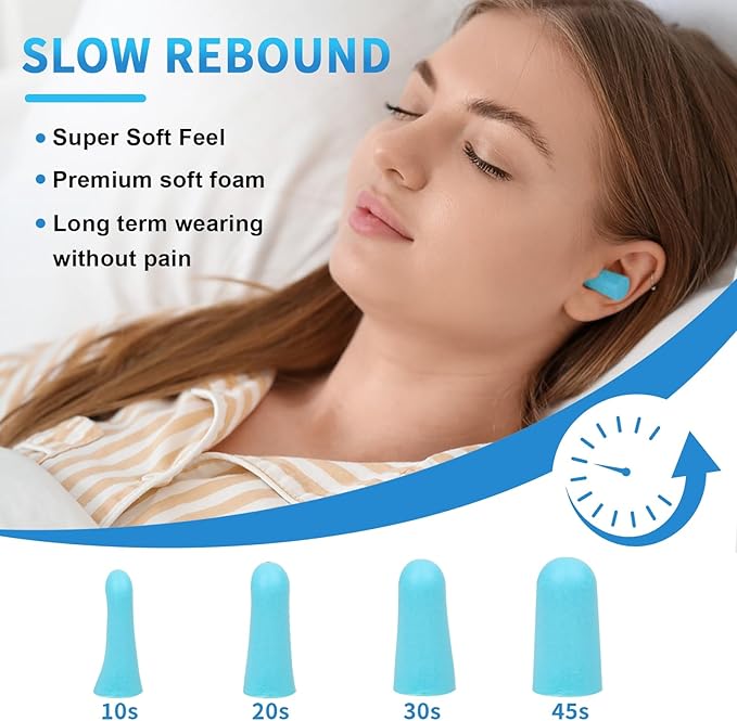 60 Pairs Soft Foam Ear Plugs, 38dB SNR Slow Rebound Ear Plugs for Sleeping Noise Cancelling, Noise Reduction, Work, Swimming, Shooting, Studying, Blue