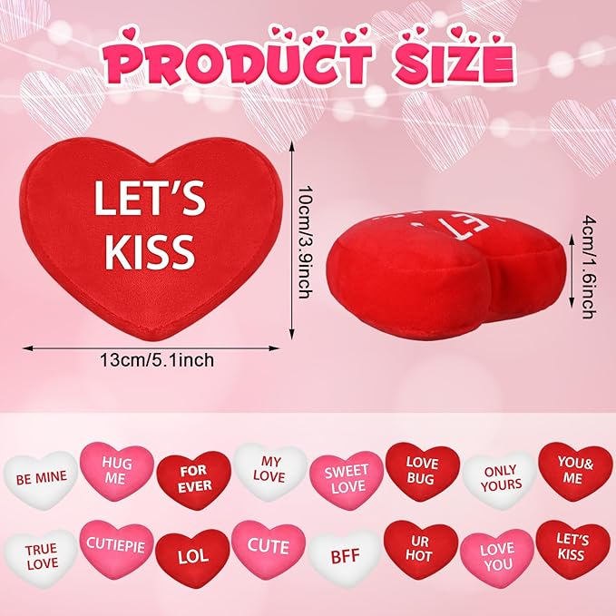 Kathfly 16 Pcs Valentine's Day Conversation Heart Plush Throw Pillows Candy Plush Conversation Hearts Valentines Stuffed Throw Pillow Decoration for Wedding Holiday Party Favors(White, Pink, Red)
