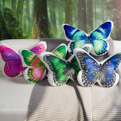 JWH 3D Butterfly Accent Pillow Case Stuffed Plush Animal Decorative Throw Pillow Cover Soft Pillowcase Girls Gift Cushion for Bed Sofa Couch Bedroom 13x15 Inch Green Purple
