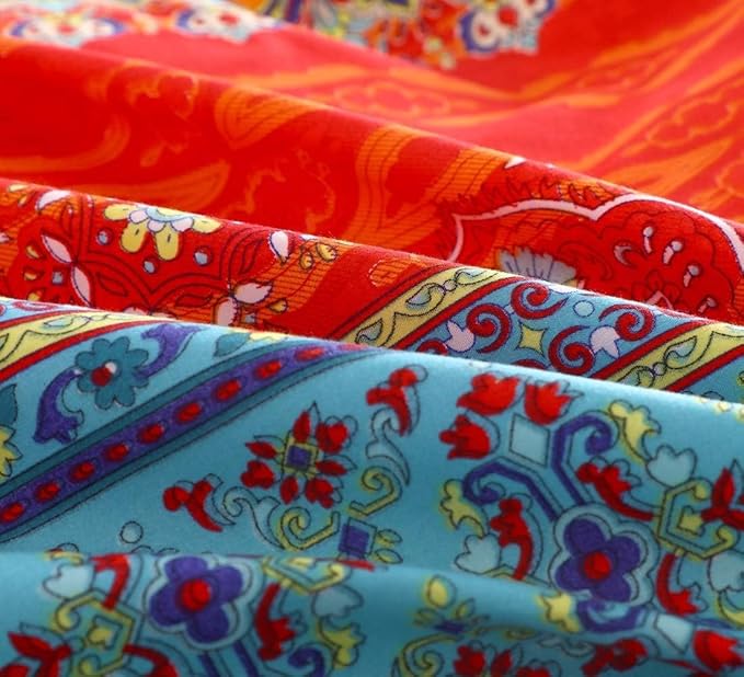 Queen Boho Comforter Set - 3 Pieces Lightweight Exotic Yellow Orange Bohemian Mandala Colorful Retro Boho Comforter and 2 Pillowcases for All Seasons