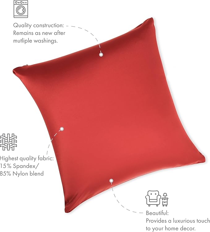 PILLOWY 22"x22" Throw Pillowcases (Cover Only) - 85/15 Nylon, Spandex - Luxurious, Silky, Stretchy & Soft - 1Pcs Solid Color - A Perfect Choice for Couch Chairs Sofa Bed Adult or Kids Bedroom, Maroon