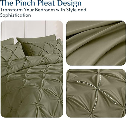 JOLLYVOGUE Full Size Comforter Sets 7 Pieces - Bed in a Bag Full for All Season, Pintuck Bedding Comforter Sets with Comforter, Flat Sheet, Fitted Sheet and Pillowcases & Shams, Olive Green