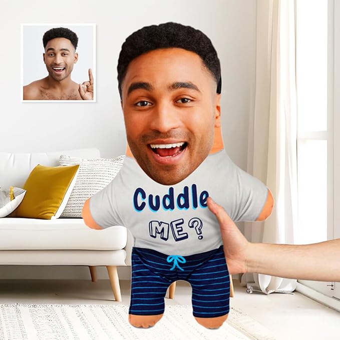 Drawelry Custom Face Photo Pillow, Personalized 3D Portrait Throw Pillow with Funny Cute Design, Birthday Valentine's Gift for Boyfriend Girlfriend Family Friends Couples (Cuddle Me)