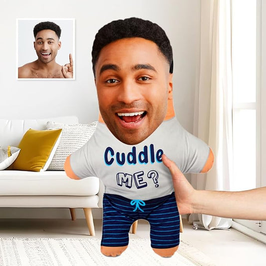 Drawelry Custom Face Photo Pillow, Personalized 3D Portrait Throw Pillow with Funny Cute Design, Birthday Valentine's Gift for Boyfriend Girlfriend Family Friends Couples (Cuddle Me)