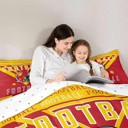 Feelyou Football Bedding Set Boys Girls Full Size Comforter Set Sports Theme Women Men Football City Comforter Rugby Sports Duvet Quilt Red Yellow Room Decor