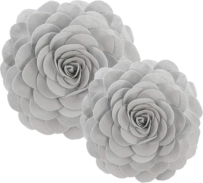 Fennco Styles Eva's Flower Garden Decorative Filled Throw Pillow 13" Round - Grey Floral Accent Pillow for Home, Couch, Bed, Living Room, Holiday and Office Décor