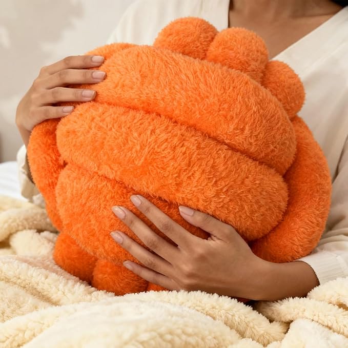 Knot Pillow Ball Plush - Decorative Throw Pillows for Bed Relieve Stress, Round Knot Cushion for Sofa Decor Pet Toy, Orange 12 inch